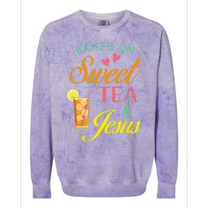 Raised On Sweet Tea And Jesus Funny Sweet Tea Christian Colorblast Crewneck Sweatshirt