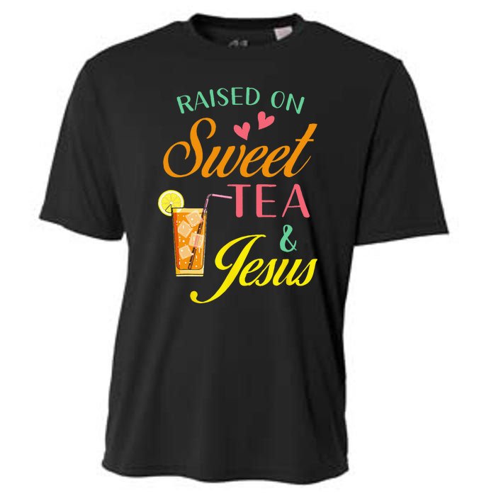 Raised On Sweet Tea And Jesus Funny Sweet Tea Christian Cooling Performance Crew T-Shirt