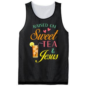 Raised On Sweet Tea And Jesus Funny Sweet Tea Christian Mesh Reversible Basketball Jersey Tank