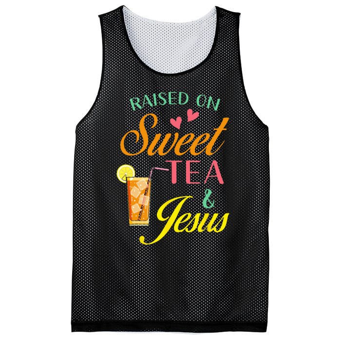 Raised On Sweet Tea And Jesus Funny Sweet Tea Christian Mesh Reversible Basketball Jersey Tank