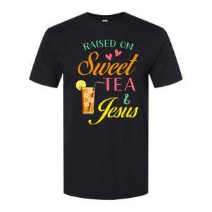 Raised On Sweet Tea And Jesus Funny Sweet Tea Christian Softstyle CVC T-Shirt