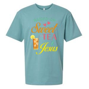 Raised On Sweet Tea And Jesus Funny Sweet Tea Christian Sueded Cloud Jersey T-Shirt