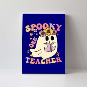 Retro One Spooky Teacher Cute Floral Ghost Halloween Teacher Gift Canvas