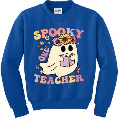 Retro One Spooky Teacher Cute Floral Ghost Halloween Teacher Gift Kids Sweatshirt