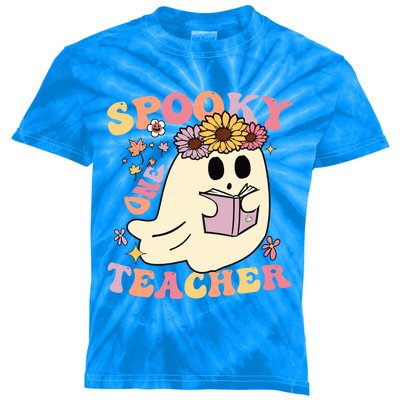 Retro One Spooky Teacher Cute Floral Ghost Halloween Teacher Gift Kids Tie-Dye T-Shirt