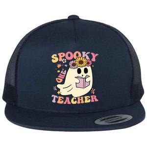 Retro One Spooky Teacher Cute Floral Ghost Halloween Teacher Gift Flat Bill Trucker Hat