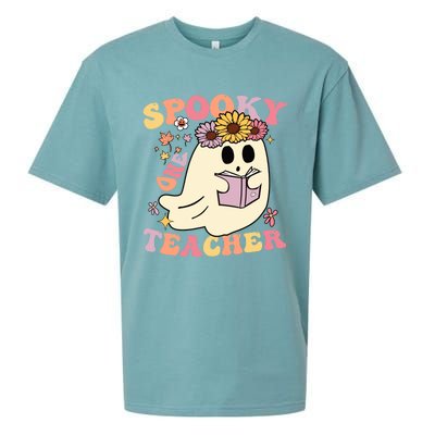 Retro One Spooky Teacher Cute Floral Ghost Halloween Teacher Gift Sueded Cloud Jersey T-Shirt