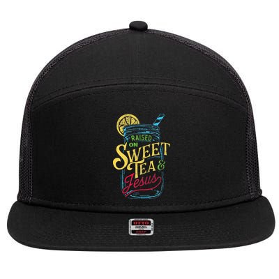 Raised On Sweet Tea & Jesus Southern Pride Iced Tea 7 Panel Mesh Trucker Snapback Hat