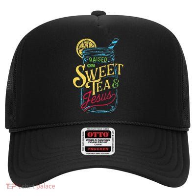 Raised On Sweet Tea & Jesus Southern Pride Iced Tea High Crown Mesh Back Trucker Hat