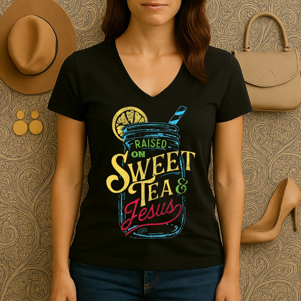 Raised On Sweet Tea & Jesus Southern Pride Iced Tea Women's V-Neck T-Shirt