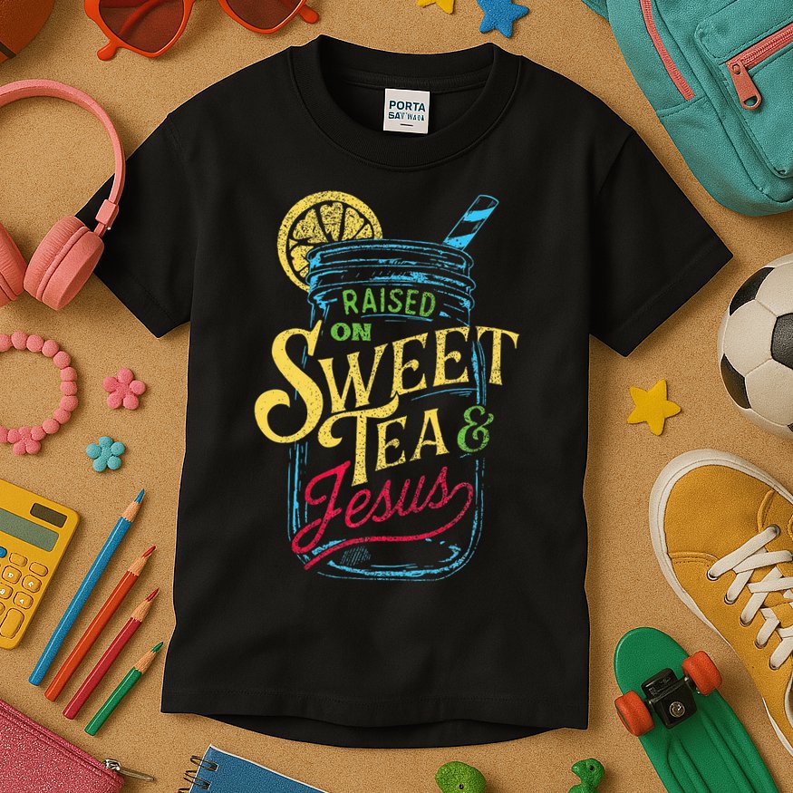 Raised On Sweet Tea & Jesus Southern Pride Iced Tea Kids T-Shirt