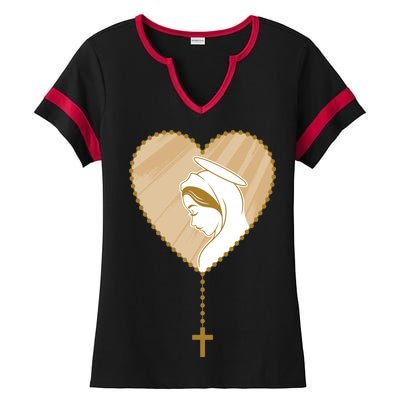 Rosary Virgin Mary Ladies Halftime Notch Neck Tee