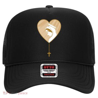 Rosary Virgin Mary High Crown Mesh Back Trucker Hat
