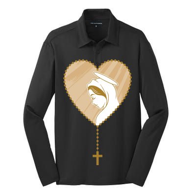 Rosary Virgin Mary Silk Touch Performance Long Sleeve Polo