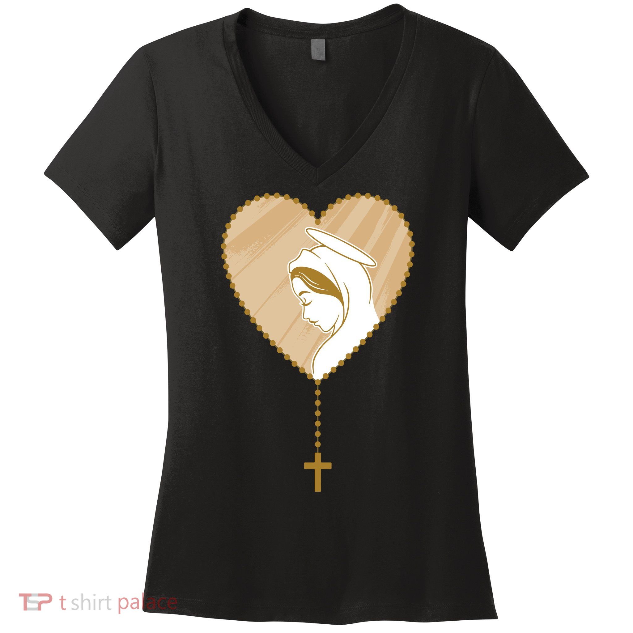 Rosary Virgin Mary Women's V-Neck T-Shirt
