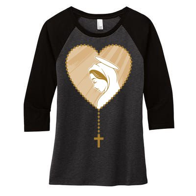 Rosary Virgin Mary Women's Tri-Blend 3/4-Sleeve Raglan Shirt