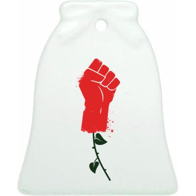 Rose Fist Women's Rights Ceramic Bell Ornament