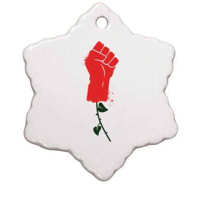 Rose Fist Women's Rights Ceramic Star Ornament