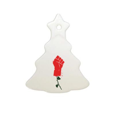 Rose Fist Women's Rights Ceramic Tree Ornament