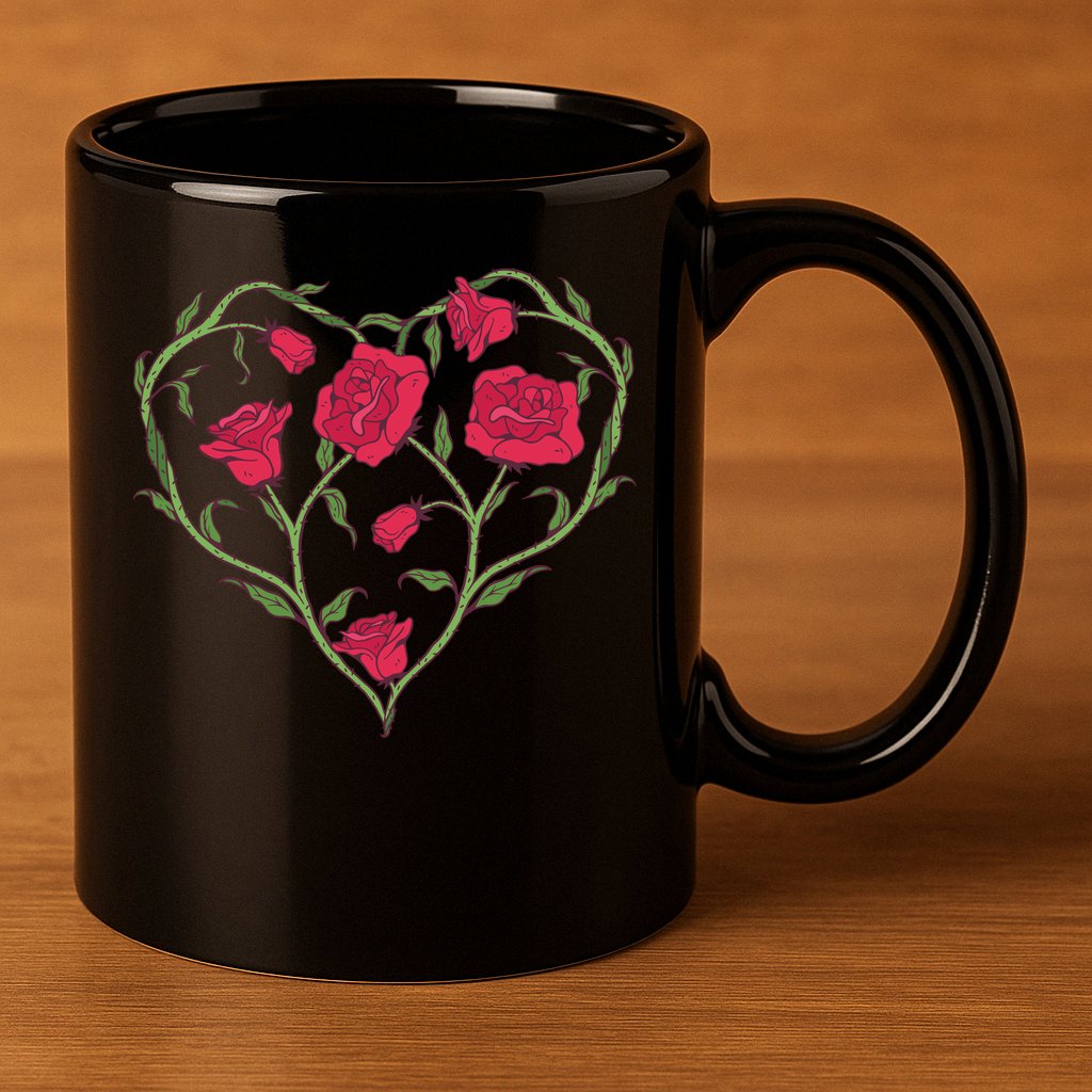 Rose Heart 11oz C Handle Ceramic Mug