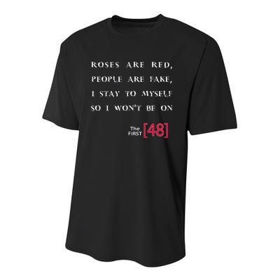 Roses Are Red People Are Fake First 48 Youth Performance Sprint T-Shirt