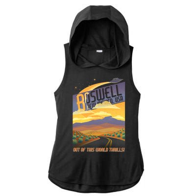 Roswell New Mexico Travel Poster Ladies PosiCharge Tri-Blend Wicking Draft Hoodie Tank