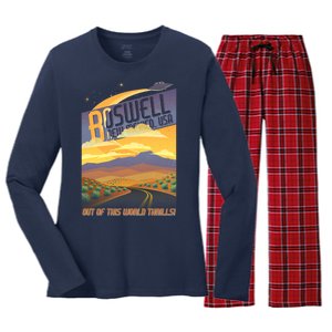 Roswell New Mexico Travel Poster Women's Long Sleeve Flannel Pajama Set 