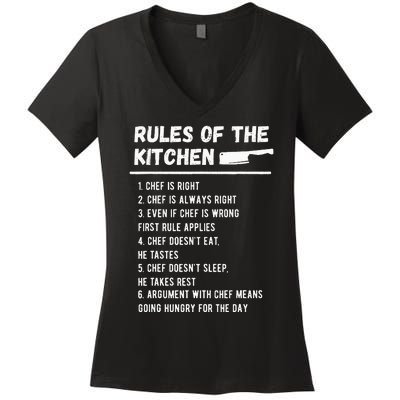 Rules Of The Kitchen Funny Master Cook Restaurant Chef Joke Women's V-Neck T-Shirt