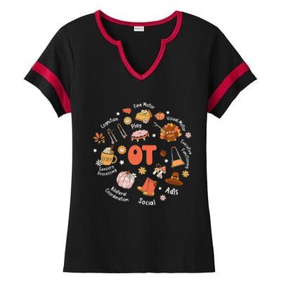 Retro Occupational Therapy OT Therapist Fall Thanksgiving Ladies Halftime Notch Neck Tee