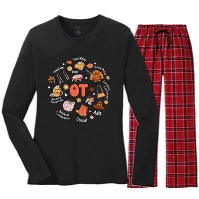 Retro Occupational Therapy OT Therapist Fall Thanksgiving Women's Long Sleeve Flannel Pajama Set 