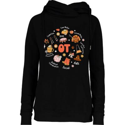 Retro Occupational Therapy OT Therapist Fall Thanksgiving Womens Funnel Neck Pullover Hood