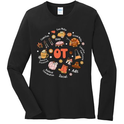 Retro Occupational Therapy OT Therapist Fall Thanksgiving Ladies Long Sleeve Shirt