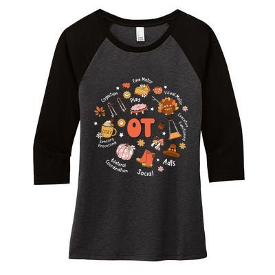 Retro Occupational Therapy OT Therapist Fall Thanksgiving Women's Tri-Blend 3/4-Sleeve Raglan Shirt