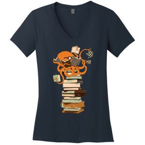 Reading Octopus Tea Coffee And Books Gift Women's V-Neck T-Shirt