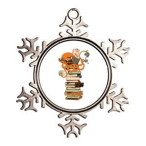 Reading Octopus Tea Coffee And Books Gift Metallic Star Ornament