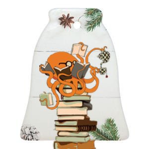 Reading Octopus Tea Coffee And Books Gift Ceramic Bell Ornament