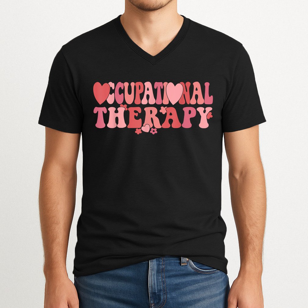 Retro Occupational Therapy Therapist Valentine's Day Therapist OT V-Neck T-Shirt
