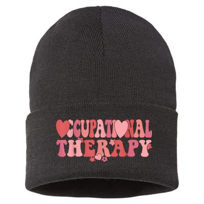 Retro Occupational Therapy Therapist Valentine's Day Therapist OT Sustainable Knit Beanie