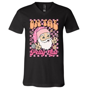 Retro On The Petty List Funny Family Christmas Santa Claus V-Neck T-Shirt