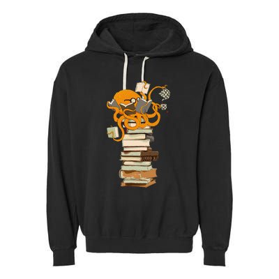 Reading Octopus Tea Coffee And Books Gift Garment-Dyed Fleece Hoodie