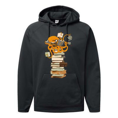 Reading Octopus Tea Coffee And Books Gift Performance Fleece Hoodie