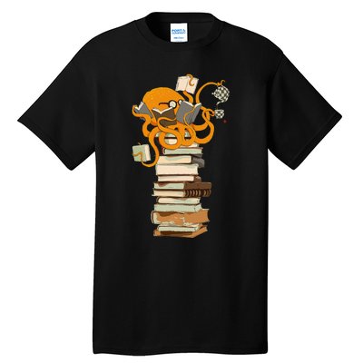 Reading Octopus Tea Coffee And Books Gift Tall T-Shirt