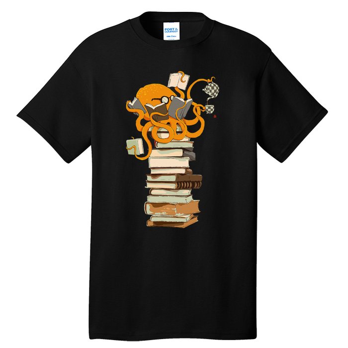 Reading Octopus Tea Coffee And Books Gift Tall T-Shirt