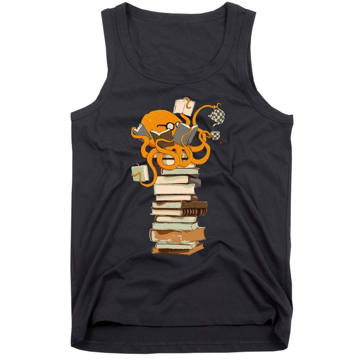 Reading Octopus Tea Coffee And Books Gift Tank Top