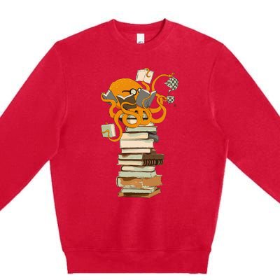 Reading Octopus Tea Coffee And Books Gift Premium Crewneck Sweatshirt