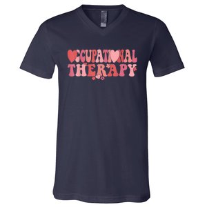 Retro Occupational Therapist Valentine's Day Therapist OT V-Neck T-Shirt