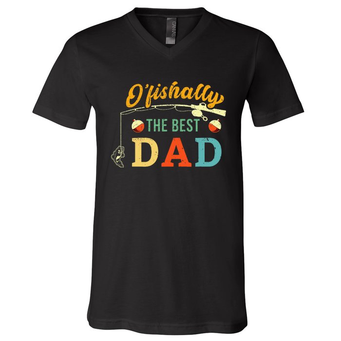 Retro Ofishally The Best Dad Fishing Father Fisherman Papa V-Neck T-Shirt