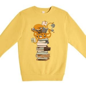 Reading Octopus Tea Coffee And Books Gift Premium Crewneck Sweatshirt