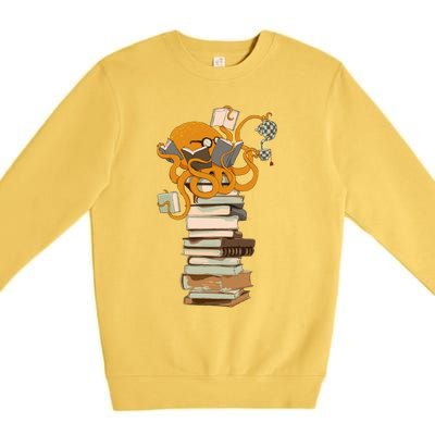 Reading Octopus Tea Coffee And Books Gift Premium Crewneck Sweatshirt