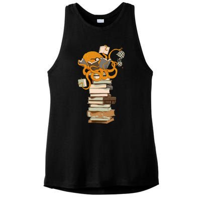 Reading Octopus Tea Coffee And Books Gift Ladies PosiCharge Tri-Blend Wicking Tank